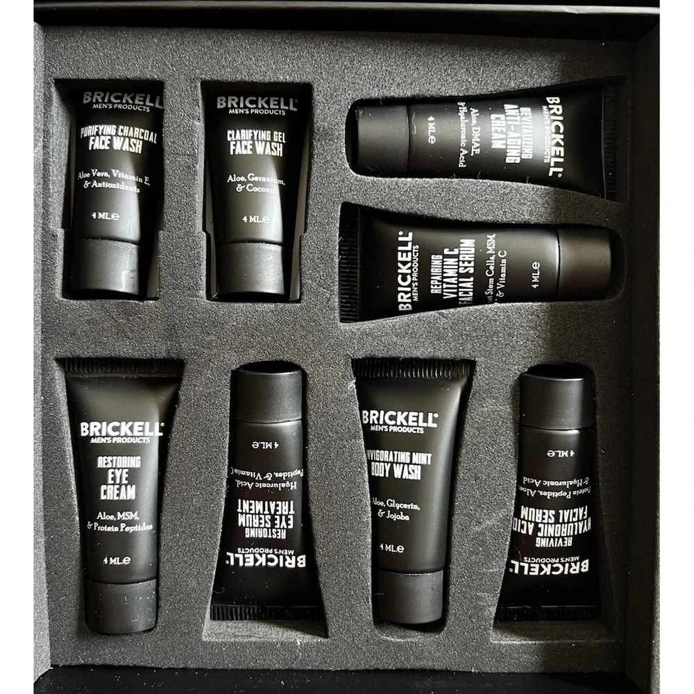 Brickell Men's Products 16 Pc Sample Kit Skincare Grooming Travel Set 16 NOB